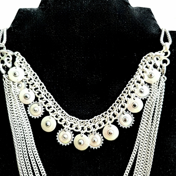 LUCKY BRAND SILVER TONE SEMIPRECIOUS ACCENTS MULTI CHAIN LAYERED NECKLACE - Picture 3 of 5